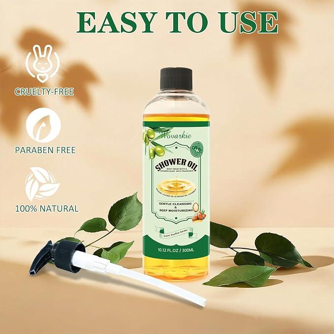 Shower Oil with Organic Argan - Moisturizing Body Wash for Women, Natural & Vegan, for Sensitive Skin - Deep Hydration & Silky Smooth Feel (Rooftop Garden) 1Pack