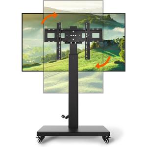 Mobile TV Cart Stand with Wheels for 32-80 Inch TVs,90Landscape to Portrait Rotating,Manual Height Adjustable,Max VESA 600x400mm,Holds 110 Lbs,Mobile TV Cart Rolling TV Stand,XL-XZ08B