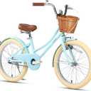 Glerc Little Molly 20 Inch Kids Bike, Retro Cruiser Girls Bike for Children Ages 7-13 Years Old, ‎Kids Bicycle with Wicker Basket & Kickstand, Blue
