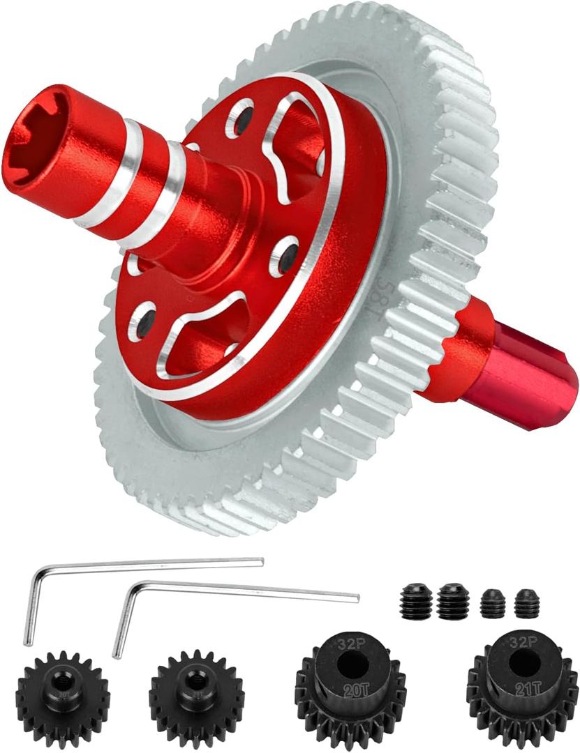 0.8 Mod 58T Slipper Clutch Upgrades Part for 1/10 Big Rock/Granite/Senton/Vorteks 3S BLX,Kraton/Outcast 4S BLX,1/8 Typhon 3S BLX,Metal RC 58T Gear w/Slipper Shaft &20T 21T Pinions,Red