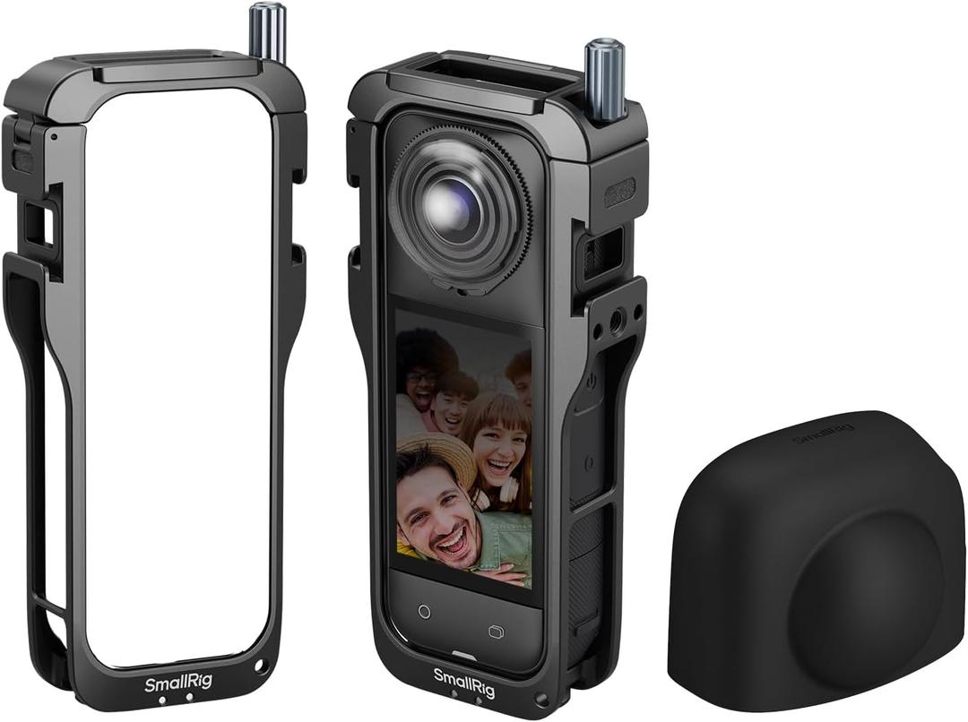 SmallRig Cage for Insta360 X5 Accessories, Aluminum Alloy Protective Case for Insta360 x5 with Quick Release, Built-in Cold Shoe Mounts & 1/4" Threads, with Silicone Lens Guard Cap - 5195