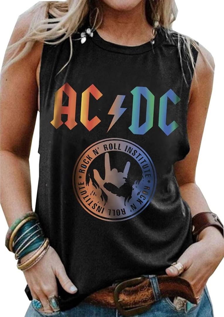 Rock & Roll Tank Tops for Women Rock Music Graphic Tees Shirt Summer Sleeveless Graphic Print Tank Top (Black)