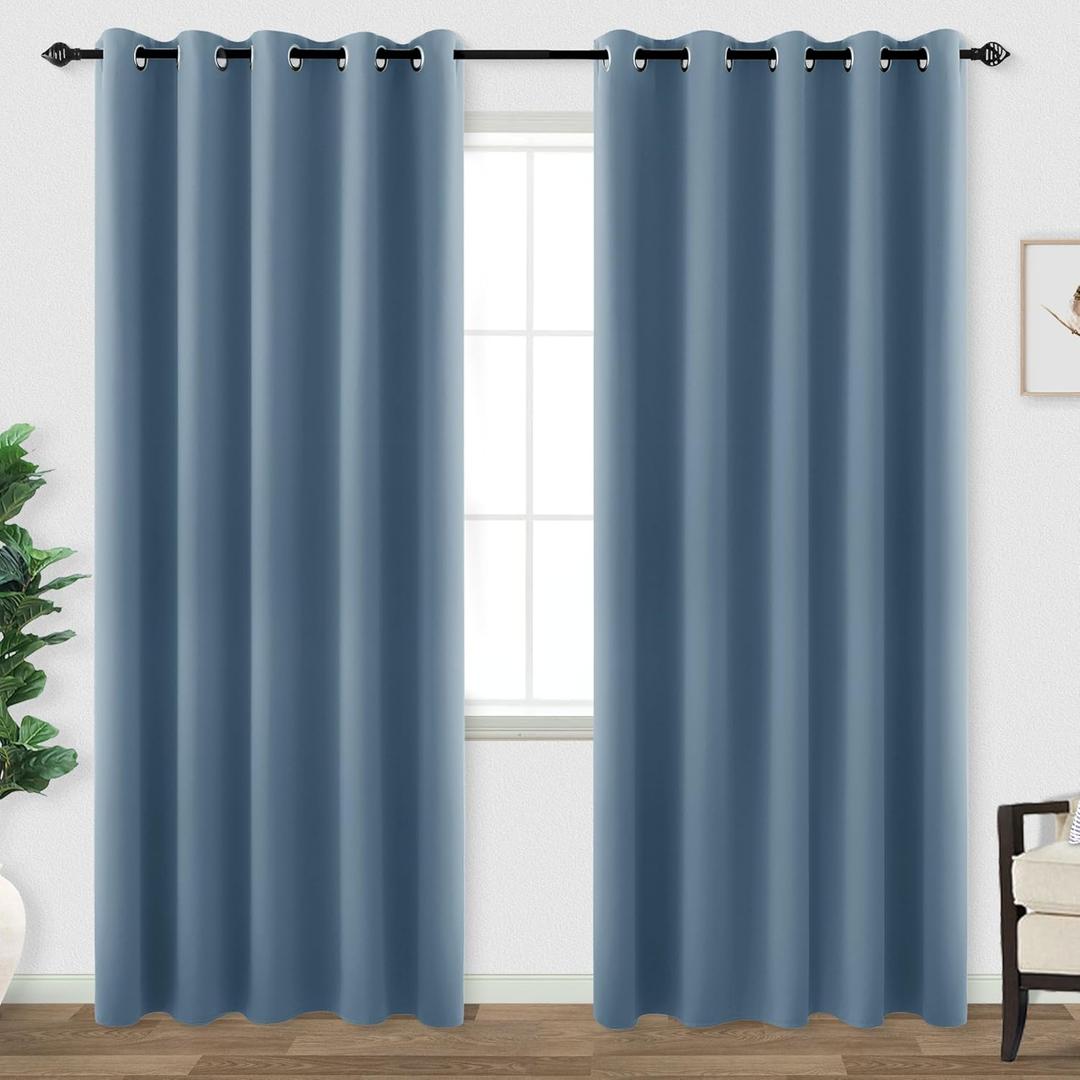 Stone Blue Curtains 72 Inch Extra Wide Blackout Curtain for Sliding Glass Door,2 Panels Grommet Darkening Large Window Black Out Blinds for Bedroom Living Room,6 x 7 FT Width by 84in Length,Dusty Blue