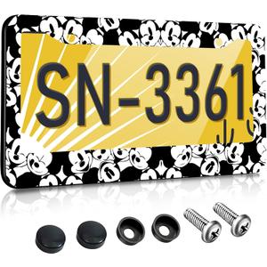 Akkya License Plate Frames for Women Men Car Plate Holder Cover Cute Cartoon Metal Tag Frame Stainless Steel Car Accessories Front Rear Plate Decor(Black & White)