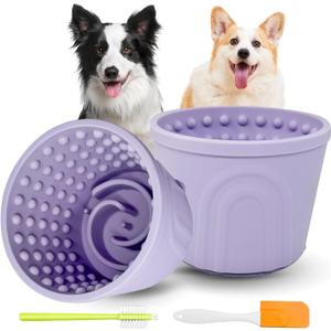 Dog Slow Feeder Lick Bowl, 2 Pack Slow Dog Eating Bowl, Anxiety Relief Dog Licking Mat Treat Dispenser, Non-Slip Dog Slow Feeder Bowl for Medium Large Breed Dogs Purple