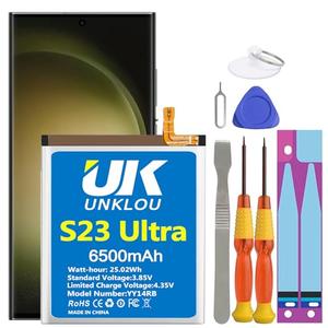 Galaxy S23 Ultra Battery, [Upgraded] UNKLOU 6500mAh Li-Polymer EB-BS918ABY Replacement Battery for Galaxy S23 Ultra 5G SM-S918U SM-S918U1 SM-S918B/DS with Repair Tool Kit [12 Month Service]