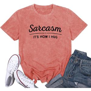 Dauocie Women's Washed Vintage Don't Be A Richard Sarcasm It's How I Hug Print T Shirt (S)