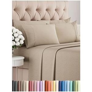 King 6 Piece Sheet Set - Comfy Breathable & Cooling - Soft Hotel Luxury Bedding Set with 8-16 Inch Deep Pockets - 1 Flat & 1 Fitted Sheet & 4 Pillowcases - Wrinkle Free & Easy Care - Heathered Beige