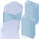 Moukeren 50 Pcs Spandex Chair Sashes Bows Stretch Chair Bands Slider Sashes Elastic Ties Ribbon Covers for Wedding Party Events Ceremony Birthday Banquet Decorations(Sky Blue)