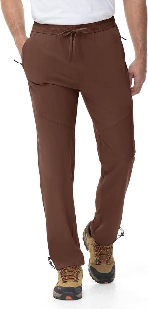 Rdruko Men's Lightweight Hiking Pants Athletic Quick Dry Water Resistant Casual Pants with Zipper Pockets for Outdoor (Brown, L)