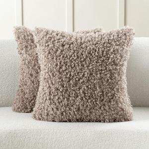 FUTEI Khaki Decorative Throw Pillow Covers 22x22 Inch Set of 2,Soft Fluffy Faux Wool Fur Boucle Textured Cushion Case,Modern Home Decor for Couch Bed Living Room Office