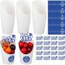 50 Set 2026 Graduation Charcuterie Cups, 14 oz Disposable French Fries Snack Appetizer Cup with Congrats Grad Stickers Class of 2026 Signs for Graduation Party Supplies(Blue, White)