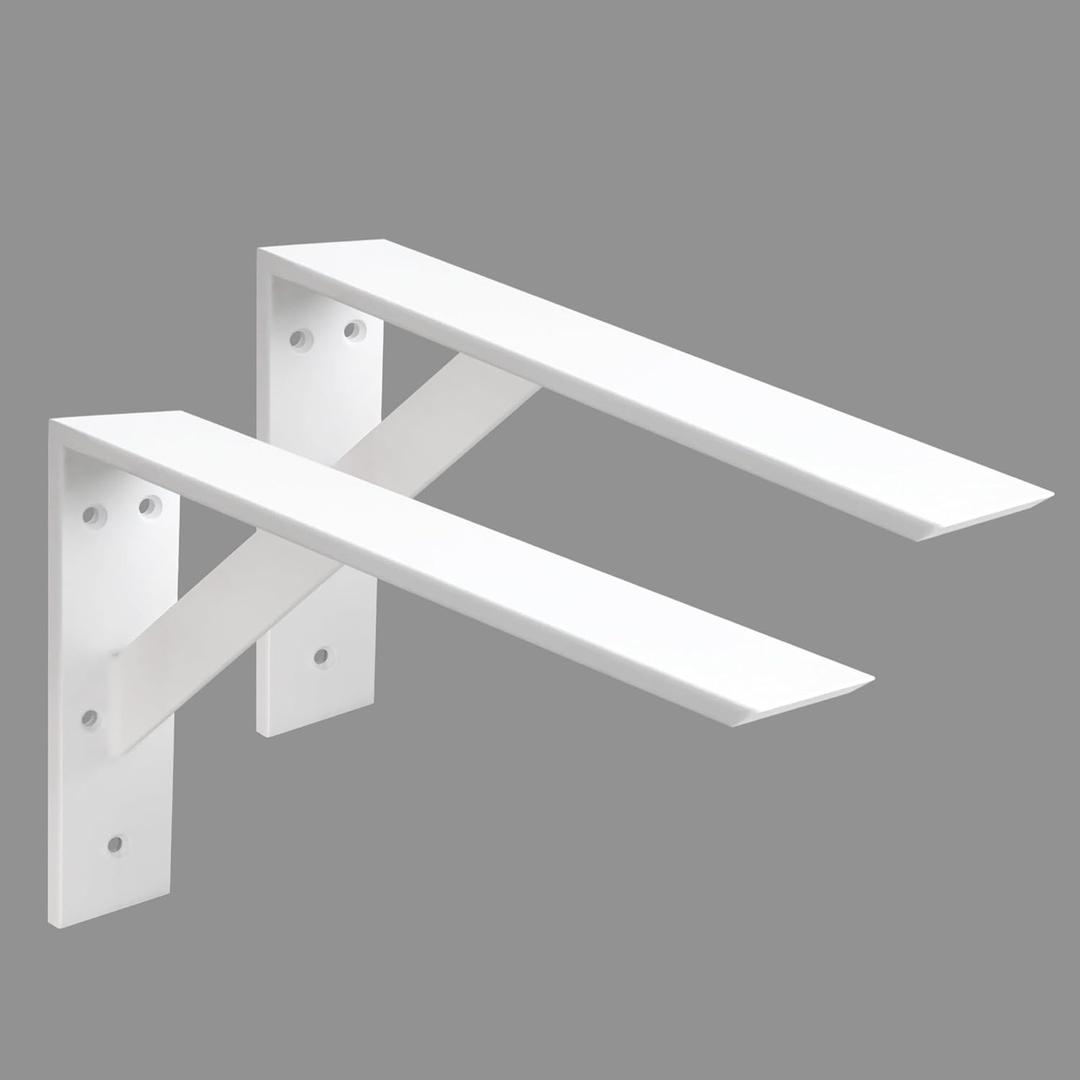 Heavy Duty Shelf Brackets 2 Pack 16" x 10" x 2.5" White Steel 3/8" Thick Countertop Support Mantel L Bracket for Wood Granite Quartz Countertop