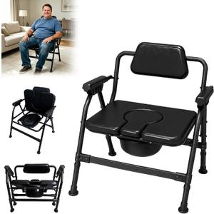 Heavy-Duty Bariatric Bedside Commode, Black