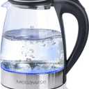 MEGAWISE 1.8L Healthy Electric Kettle, 1000W Borosilicate Glass Tea Kettle with Food Grade Material, Auto Shut-Off and Boil-Dry Protection Cordless Kettle Fast Boiling, BPA Free