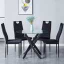Round Dining Table for 2-4, 31.5 Inch Tempered Glass Small Circle Kitchen Table with Metal Black Legs, Modern Dining Room Table for Kitchen Dining Room (Black), 31.5" x 31.5" x 29.5"