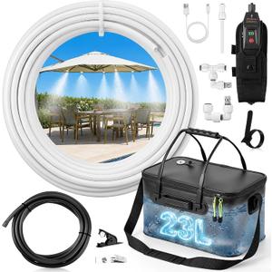 6Gallon Portable Misting System, 23FT Water Cooling Mister with Pump, Black