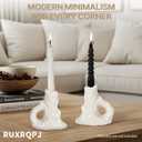 Set of 2 White Ceramic Taper Candle Holders - Modern Minimalist Sculptural Hand-Finished Candlesticks | Elegant Aesthetic Decor for Dining Table, Mantel, Home| RUXRQPJ