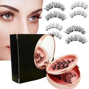 Magnetic Eyelashes without Eyeliner, 3D Dual Magnetic False Eyelashes Natural Look Extension Light Weight & Reusable Magnetic Eyelashes Kit with Applicator Tweezers No Glue Needed