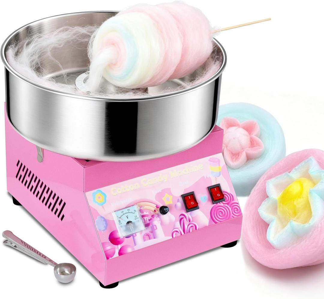 Commercial Cotton Candy Machine 1000W - 15" Stainless Steel Bowl, Electric Candy Floss Maker with Double Switch, Sugar Scoop, Ideal for Carnival, Party & Business Use
