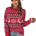SunnyMelody Womens Christmas Funny Ugly Sweater Winter 2025 Vacation Outfits Oversized Crew Neck Xmas Pullover Tops (Red, S)