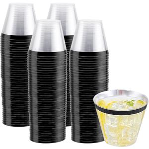 WELLIFE 120 PCS Black Plastic Cups,9 oz Clear Cups for Party and Wedding, Disposable Cocktail Glasses, Plastic Glasses Disposable