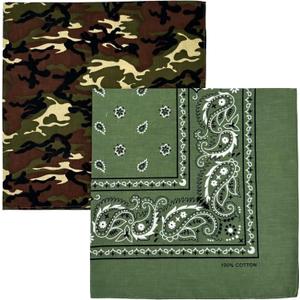 Vamqor Bandana Single Pack & Double Pack Cotton for Men and Women 22 Inch (Camo&olive Green)