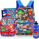 Avengers Backpack with Lunch Bag - Bundle with Avengers Backpack for Boys 8-12, Avengers Lunch Box, Water Bottle, Stickers, More (Marvel Avengers School Backpack for Boys)