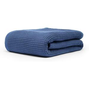 GOTS Certified Organic Cotton Waffle Weave Blanket, King Bed Size,108"X90" Cozy Throw Blanket for Couch, Modern Home Decor, Throw Blankets,Comfy Waffle Blanket Soft Bed Blankets-Navy Blue