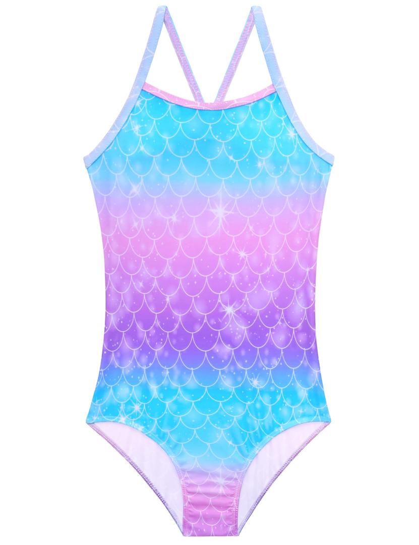 Bathing Suits for Girls Size 5-6 Years Old Mermaid Scale Pattern One Piece Swimsuit Fitted Summer Beach Swimwear