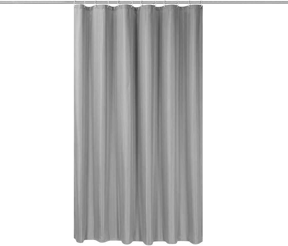 Solid Fabric Shower Curtain Liner with Hooks for Bathroom, Extra Long 72 x 78 inches Waterproof, Machine Washable, Hotel Quality Shower Curtain Set (Grey)