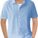 Haloumoning Boys Short Sleeve Dress Shirts Kids Summer School Uniform Button Down Shirt 5-14 Years (Sky Blue)