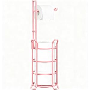 TomCare Toilet Paper Holder Toilet Paper Stand and Dispenser for 3 Spare Rolls Metal Wire Free-Standing Toilet Tissue Paper Roll Storage Shelf Bathroom Accessories Storage Organizer Pink