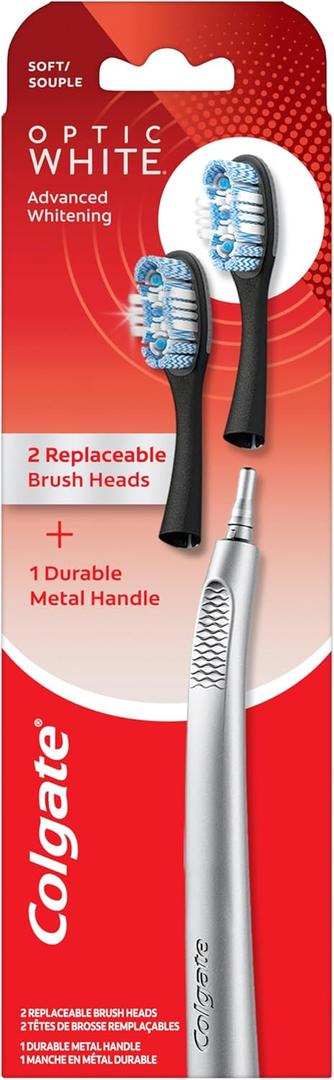 Colgate Replaceable Head Toothbrush Starter Kit, Optic White, 2 Brush Heads (1 Count (Pack of 1))