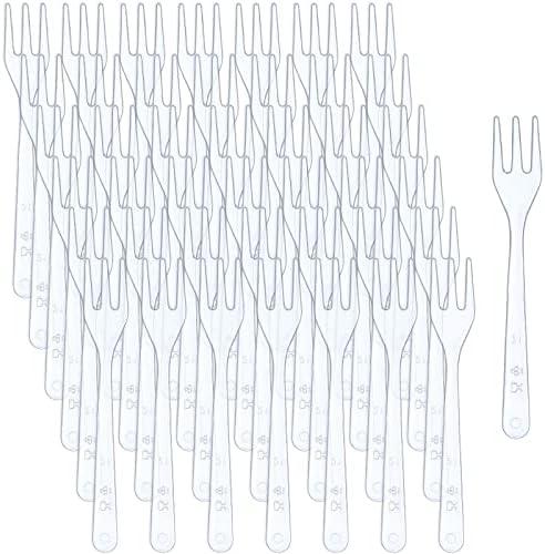 Skylety 500 Pcs Plastic Mini Forks 3.7 x 0.6 Inch Tiny Small Disposable Appetizer Cocktail Tasting Forks Utensils for Fruit Dessert Cakes Serving Supply(Clear)