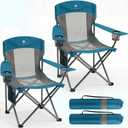 2 Pack Camping Chairs for Adults,Oversized Mesh Back Lawn Chair with Cup Holder, Side Pocket&Bag for Outdoor,Beach,Picnic,Fishing,and Sports,Breathable,Heavy Duty,Blue