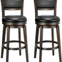 PrimeZone Swivel Bar Stools Set of 2, 30 Inch Bar Height Barstools, Black Faux Leather Bar Stool with High Backrest & Solid Wood Legs & Wrap-Around Footrest, Counter Stools for Kitchen Island, Pub