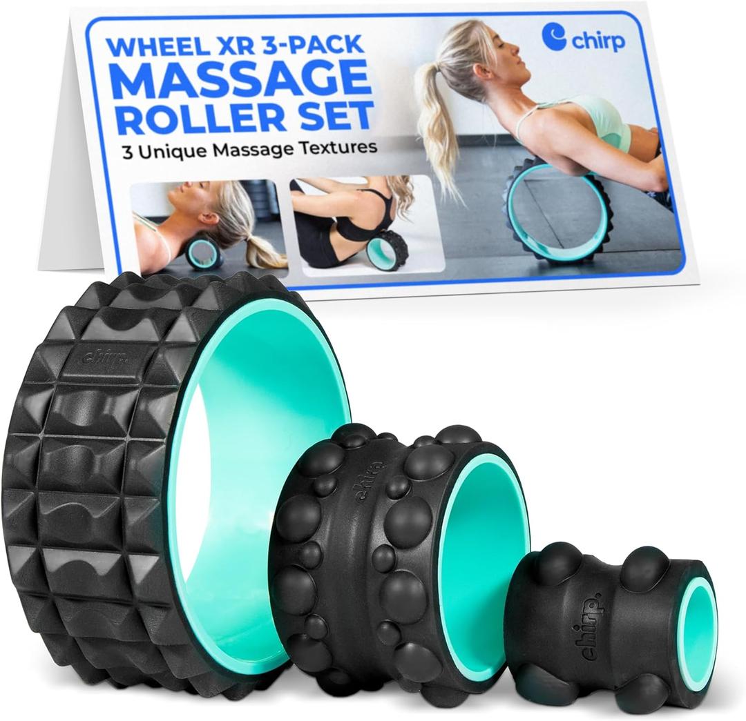 Chirp Wheel XR 3-Pack - 10 Acupressure, 6 Knot-Kneading Thumb, 4 Neck & Headache Relief, High Density Foam Massage Roller Set for Deep Tissue Back Roller & Muscle Therapy, Supports 500lbs, Mint
