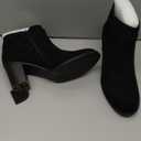 PiePieBuy Women's Tie Knot Chelsea Pump Ankle Boots Closed Toe Stacked Heel Booties Shoes (7.5, Black)