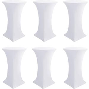 Cocktail Table Covers-Spandex Round High Top Table Cloths 6 Pack 32x43 Inch-White Stretch Fitted Bar Tall Tablecloth for Pub Bistro Highboy Party Event Banquet Height Folding Satnding Tables