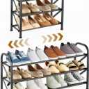 3-Tier Expandable Shoe Rack for ClosetAdjustable Shoe RackBlack Metal Free Standing Shoe Rack for Entryway Closet Doorway (3 Layers and 2 Tubes)