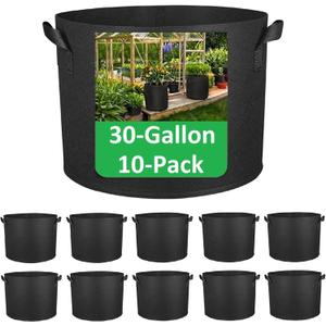 ANSLYQA 30-Gallon Grow Bags, (10 Pack) Thickened Aeration Fabric Growing Pots Planters with Handles for Planting Vegetables Plants, Black