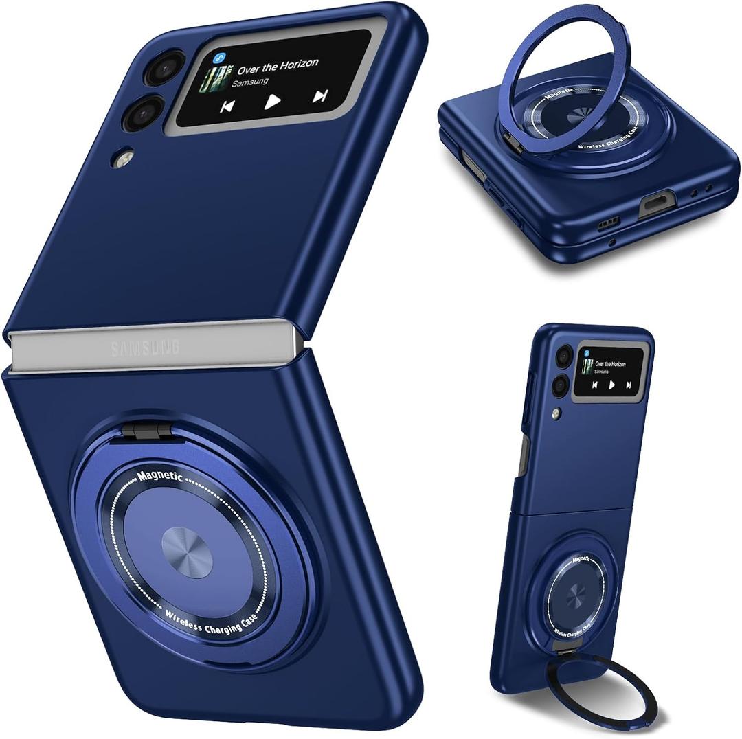 Magnetic Case for Samsung Galaxy Z Flip 3, [Compatible with MagSafe] Military Grade Shockproof Slim fit Samsung Z Flip 3 Phone Case with Magnetic Ring Kickstand Blue