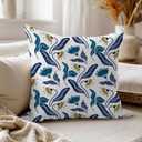 LOVOUS Blue Leaf Throw Pillow Covers 18x18 Inch Set of 2, Vintage Linen Decorative Pillow Covers for Bed Couch Sofa Bedroom Living Room Home Decor, B7