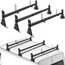 Roof Ladder Rack for Van, Adjustable Length 57''-65'', 3 Bars Van Roof Rack with Ladder Stoppers, 800 Lbs Capacity Ladder Rack Compatible for Fullsize Van with Rain Gutter, Black