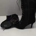 getmorebeauty Womens Knee High Boots Suede Buckle Rock Lace Up Zipped Thigh High Heel Boots (9, Black)