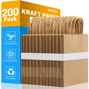 BURVAGY 200Pcs Small Kraft Paper Gift Bags with Handles 5.25x3.25x8.25 Inches Bulk Grocery Retail Party Favor Shopping Bags (Brown)