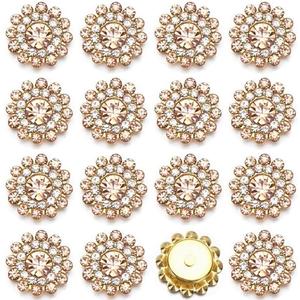 100PCS 14MM Sew on Rhinestones Gems, Flower Gold Claw Rhinestones Glass Crystals Jewelry for Crafting Sewing Clothes Dresses Shoes Belt Decoration Accessories (Champagne)