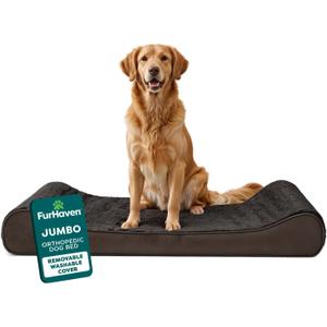 FurHaven Orthopedic Dog Bed for Large Dogs, Luxe Lounger Contour Mattress with Solid Orthopedic Foam Slab for Joint Support, Removable Washable Cover, Jumbo XL, Plush Suede, Chocolate