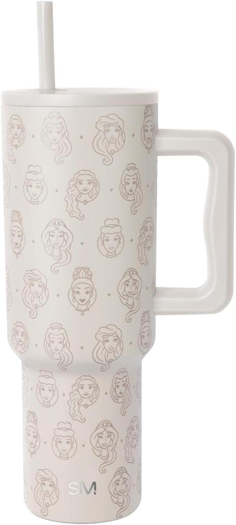 Simple Modern Disney 40 oz Tumbler with Handle and Straw Lid | Insulated Reusable Stainless Steel Water Bottle Travel Mug | Gifts for Women Men Him Her | Trek Collection | 40oz | Princess Icons